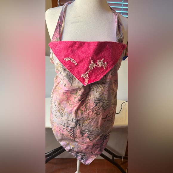 Other - Floral Pink and Gray Apron with Embellished BIB